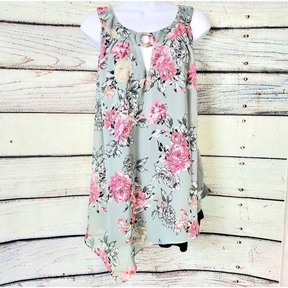 AGB Woman Plus 3X Floral Asymmetrical Hanky Hem Tunic Top - Picture 1 of 8